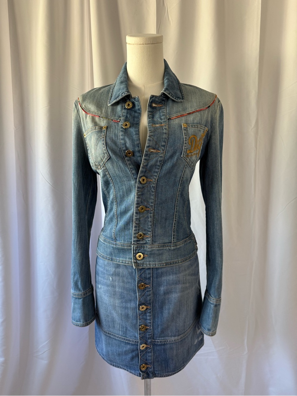 Vintage DOLCE & GABBANA heart denim skirt and jacket set